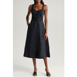 Paige "Arienne" Black Linen Midi Dress, Sz 6